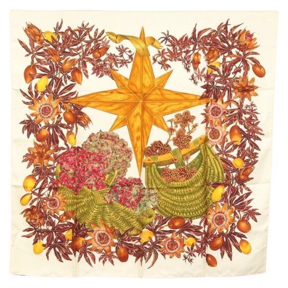 HERMES Carre 90 Scarf ""PASSIFLORES"" Silk Brown Auth - Picture 1 of 16
